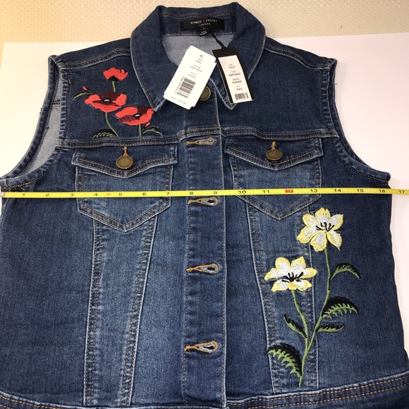Dark Denim Vest Romeo Juliet Couture Small Embroid - Picture 9 of 10